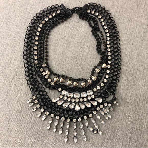 BLACK SILVER MULTI-CHAIN STATEMENT NECKLACE - Picture 2 of 4